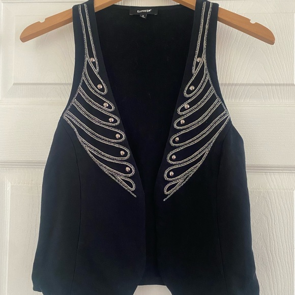 VINTAGE EXPRESS VEST WOMEN’s Small Y2K BLACK SILVER TRIM - Picture 2 of 4
